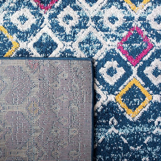 SAFAVIEH Amsterdam Collection Accent Rug - 3' x 5', Navy & Turquoise, Moroccan Boho Design, Non-Shedding & Easy Care, Ideal for High Traffic Areas in Entryway, Living Room, Bedroom (AMS108M)