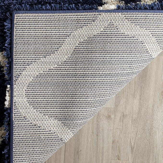 SAFAVIEH Hudson Shag Collection Runner Rug - 2'3" x 6', Navy & Ivory, Moroccan Trellis Design, Non-Shedding & Easy Care, 2-inch Thick Ideal for High Traffic Areas in Living Room, Bedroom (SGH283C)