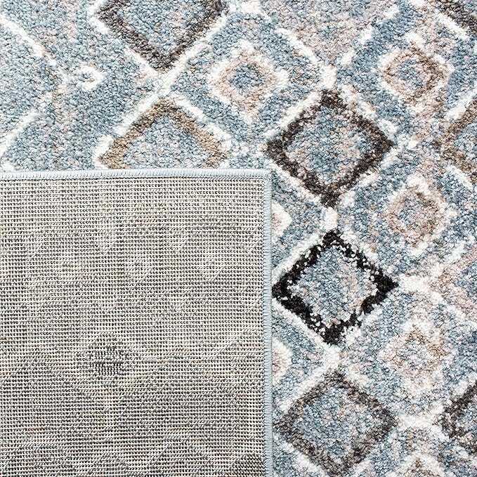 SAFAVIEH Amsterdam Collection Runner Rug - 2'3" x 12', Blue & Ivory, Moroccan Boho Design, Non-Shedding & Easy Care, Ideal for High Traffic Areas in Living Room, Bedroom (AMS108L)